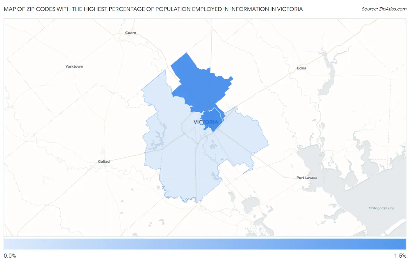 Zip Codes with the Highest Percentage of Population Employed in Information in Victoria Map