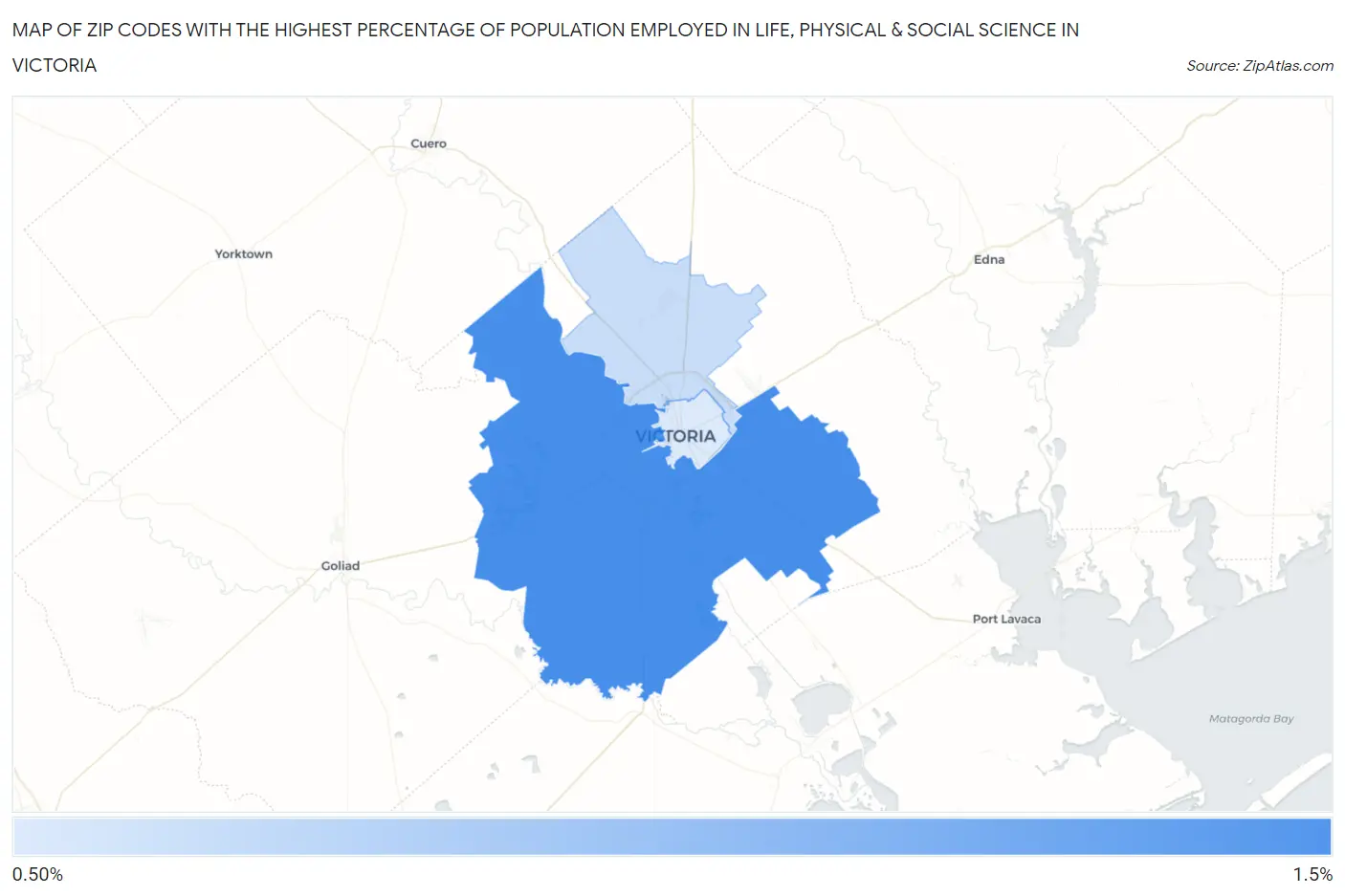 Zip Codes with the Highest Percentage of Population Employed in Life, Physical & Social Science in Victoria Map