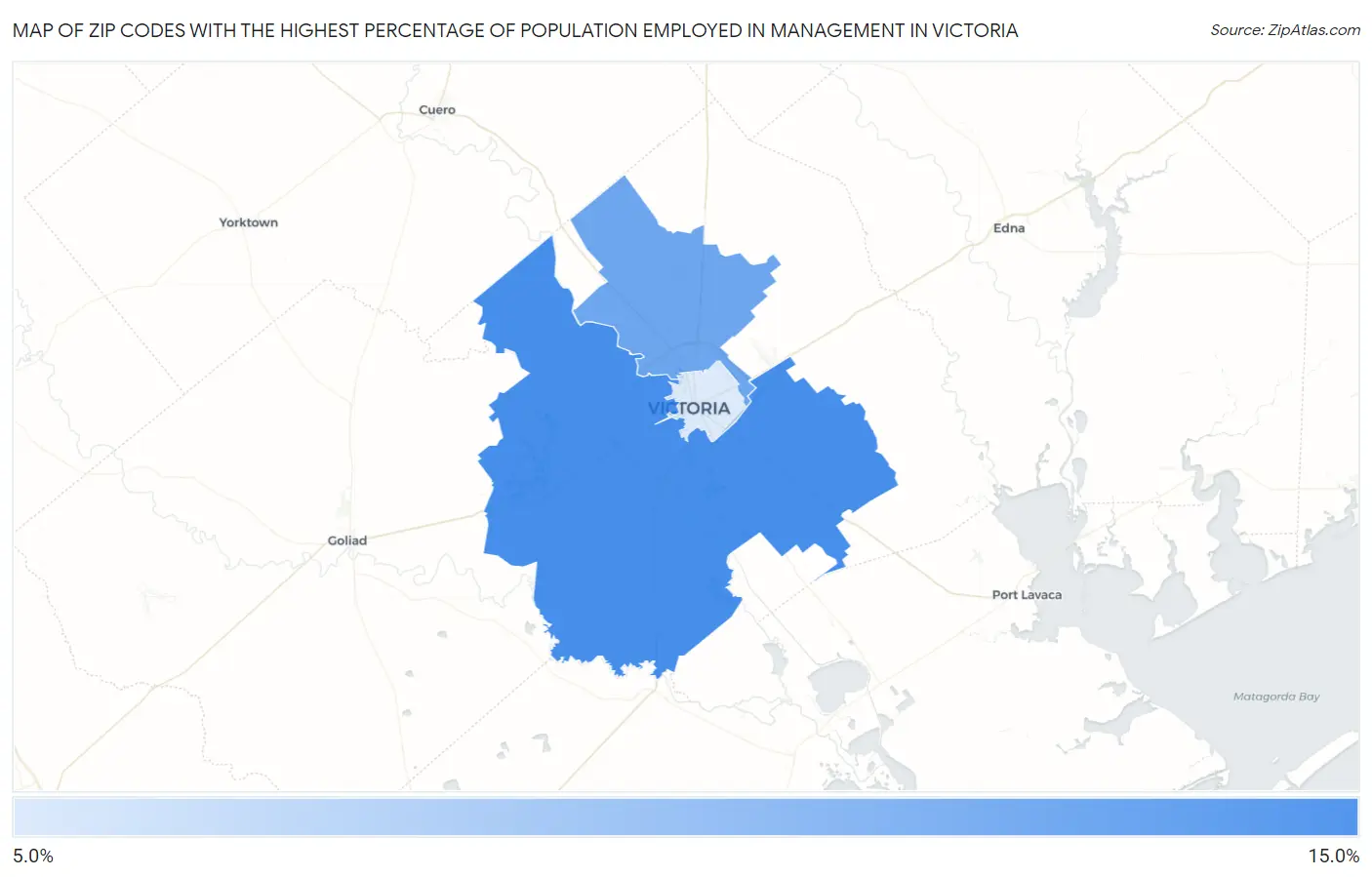 Zip Codes with the Highest Percentage of Population Employed in Management in Victoria Map