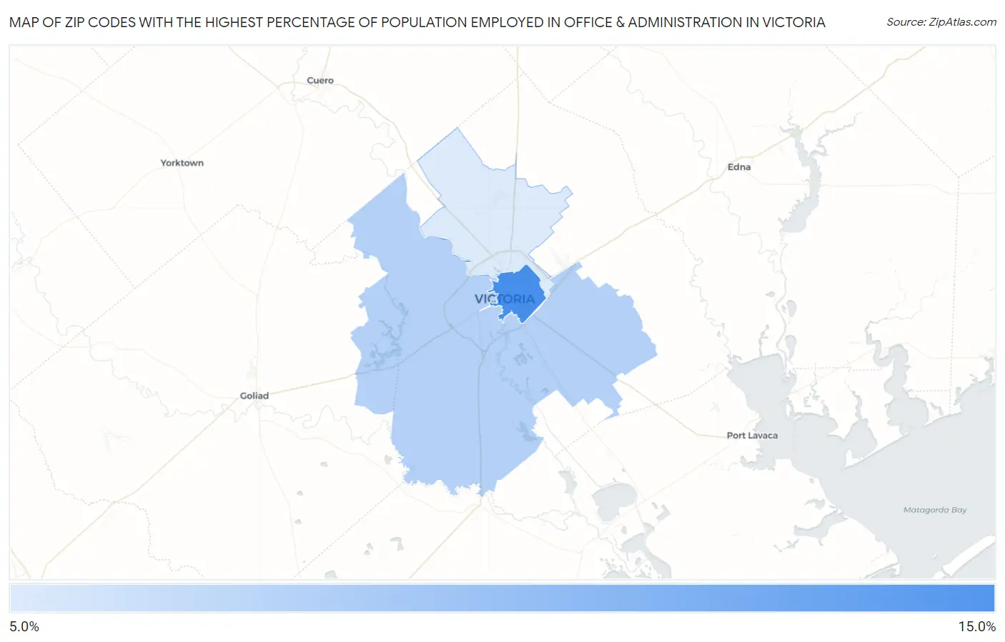 Zip Codes with the Highest Percentage of Population Employed in Office & Administration in Victoria Map
