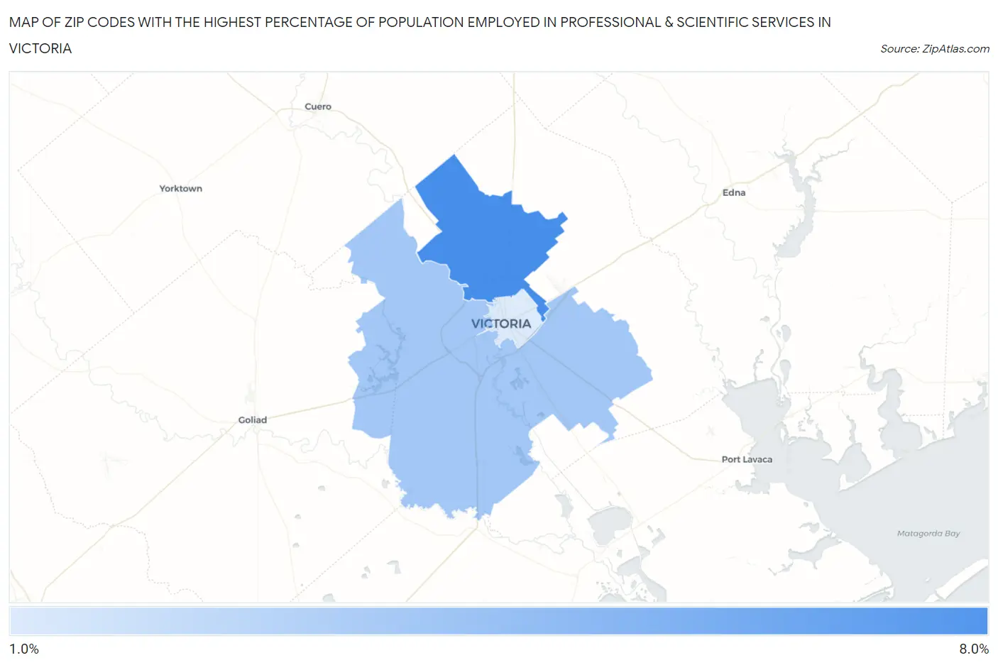 Zip Codes with the Highest Percentage of Population Employed in Professional & Scientific Services in Victoria Map