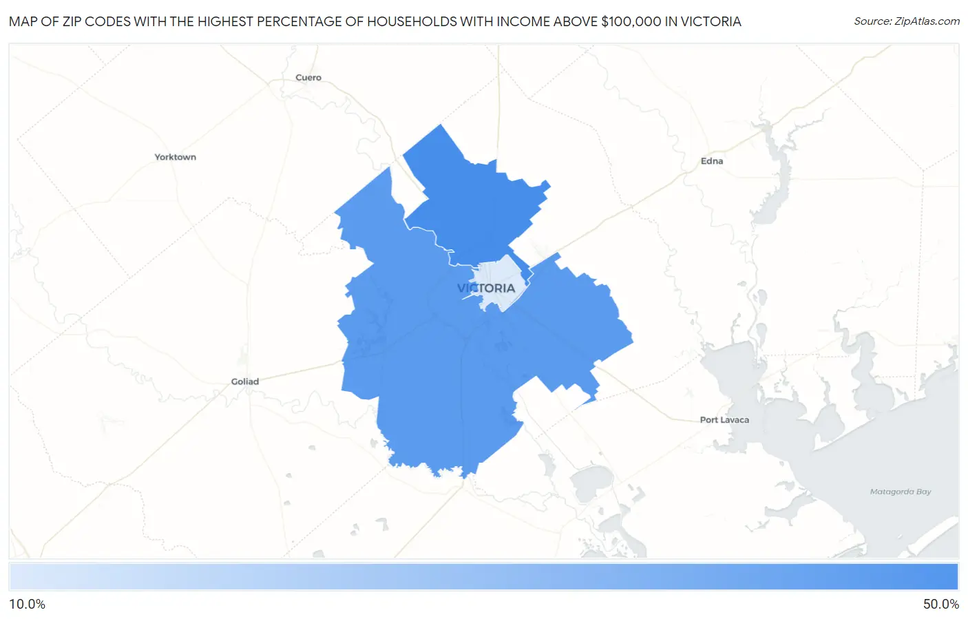 Zip Codes with the Highest Percentage of Households with Income Above $100,000 in Victoria Map