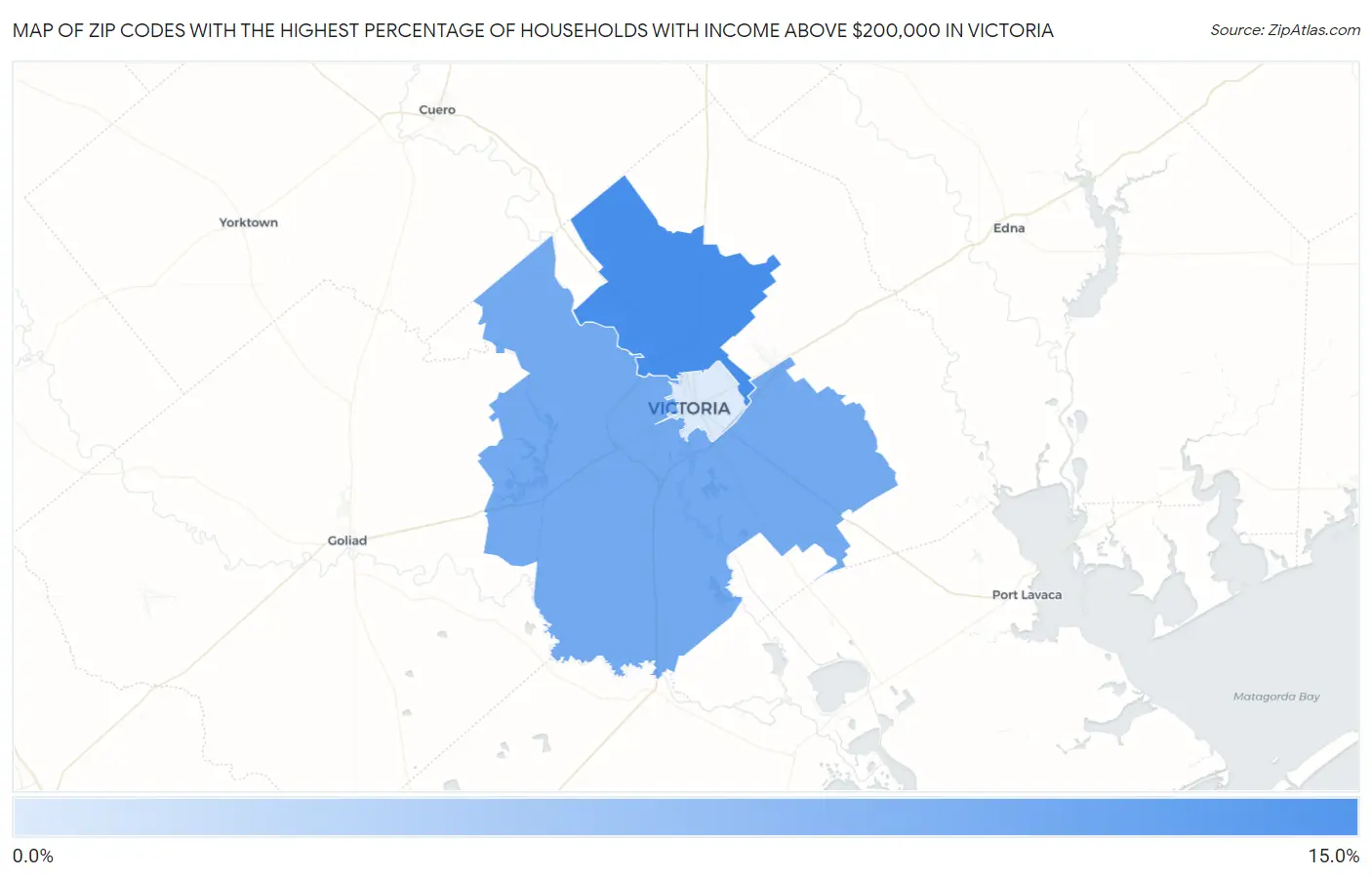 Zip Codes with the Highest Percentage of Households with Income Above $200,000 in Victoria Map
