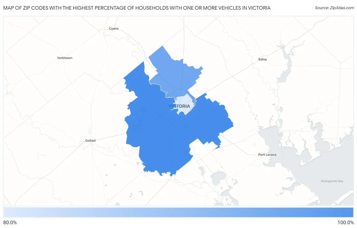 Zip Codes with the Highest Percentage of Households With One or more Vehicles in Victoria Map