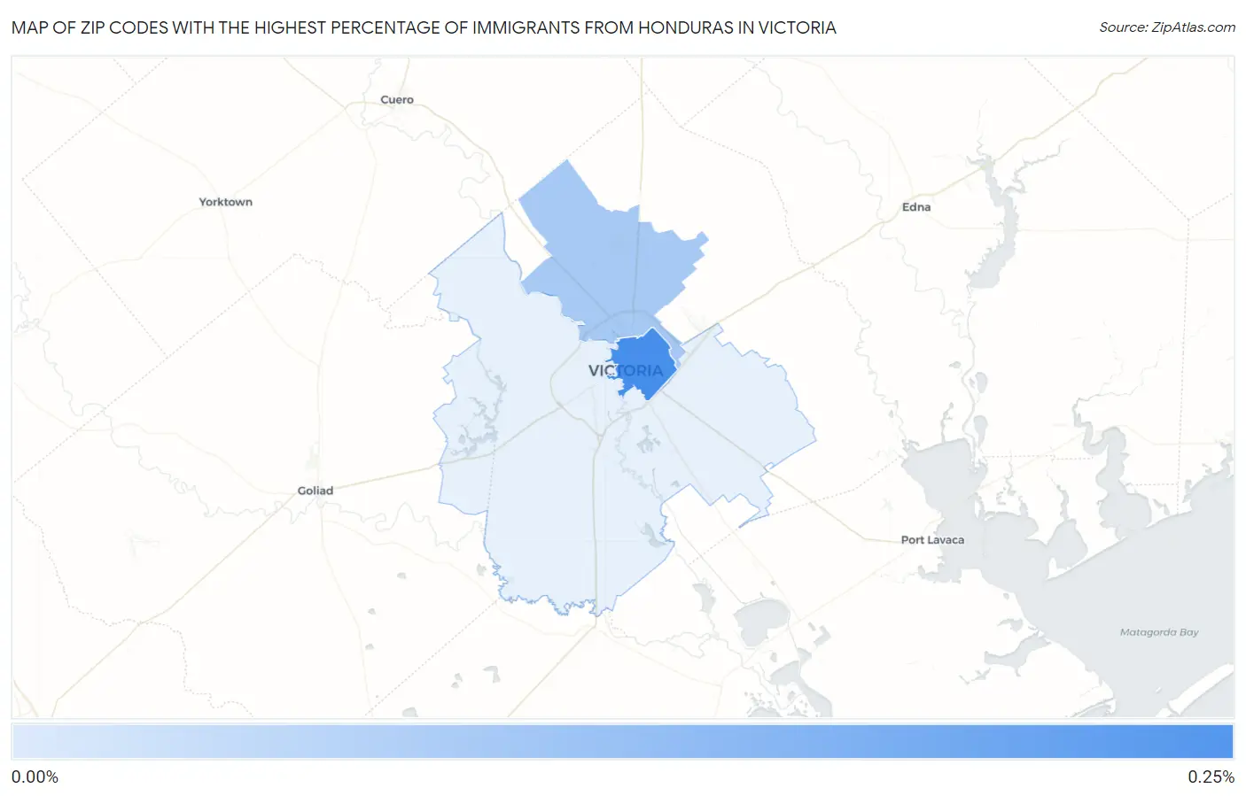 Zip Codes with the Highest Percentage of Immigrants from Honduras in Victoria Map