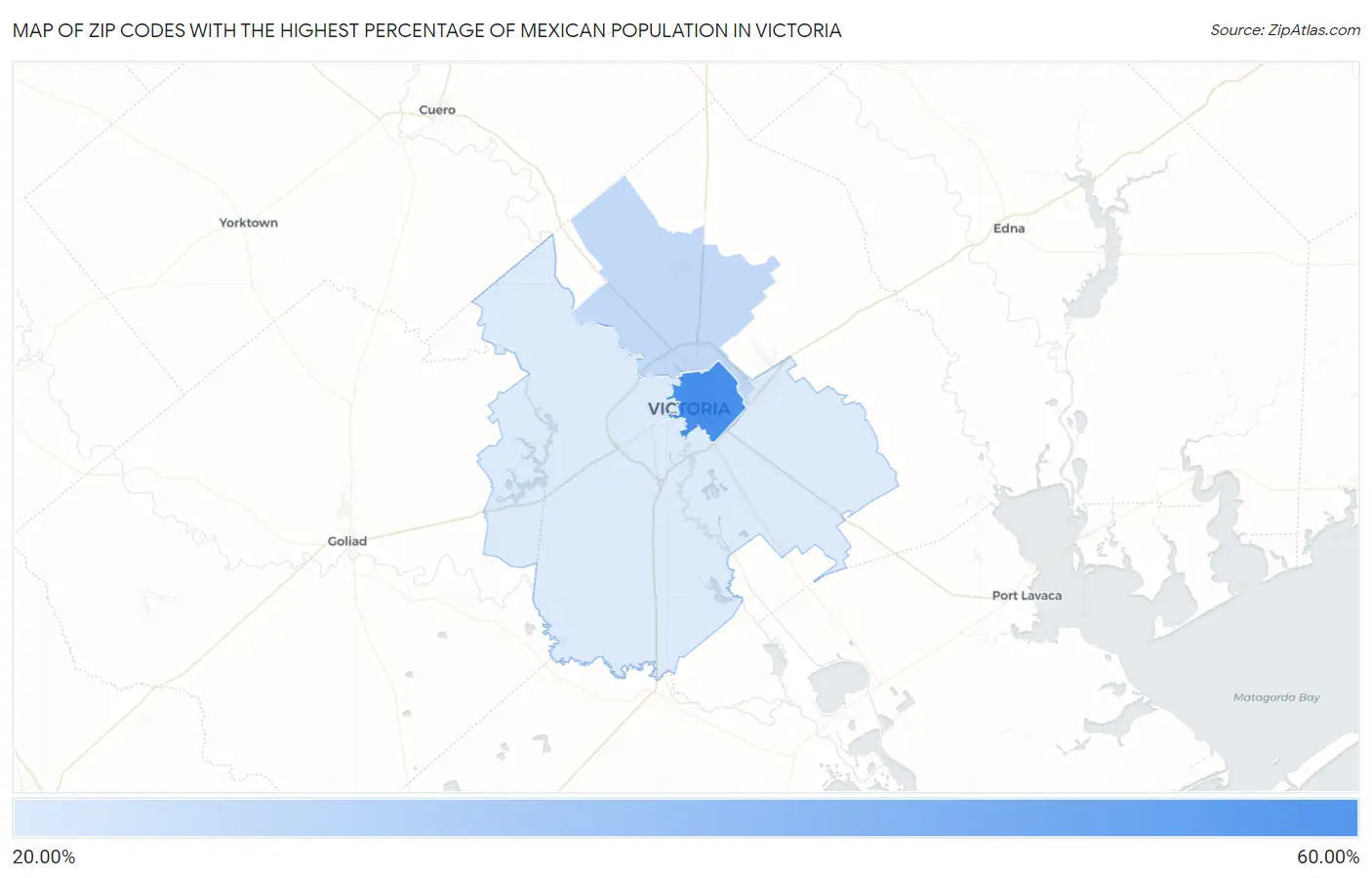 Zip Codes with the Highest Percentage of Mexican Population in Victoria Map