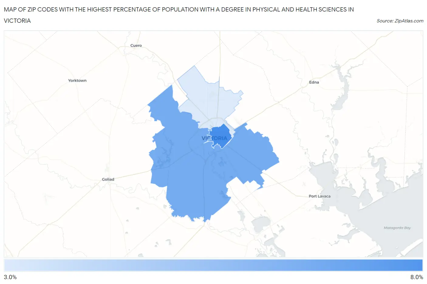 Zip Codes with the Highest Percentage of Population with a Degree in Physical and Health Sciences in Victoria Map