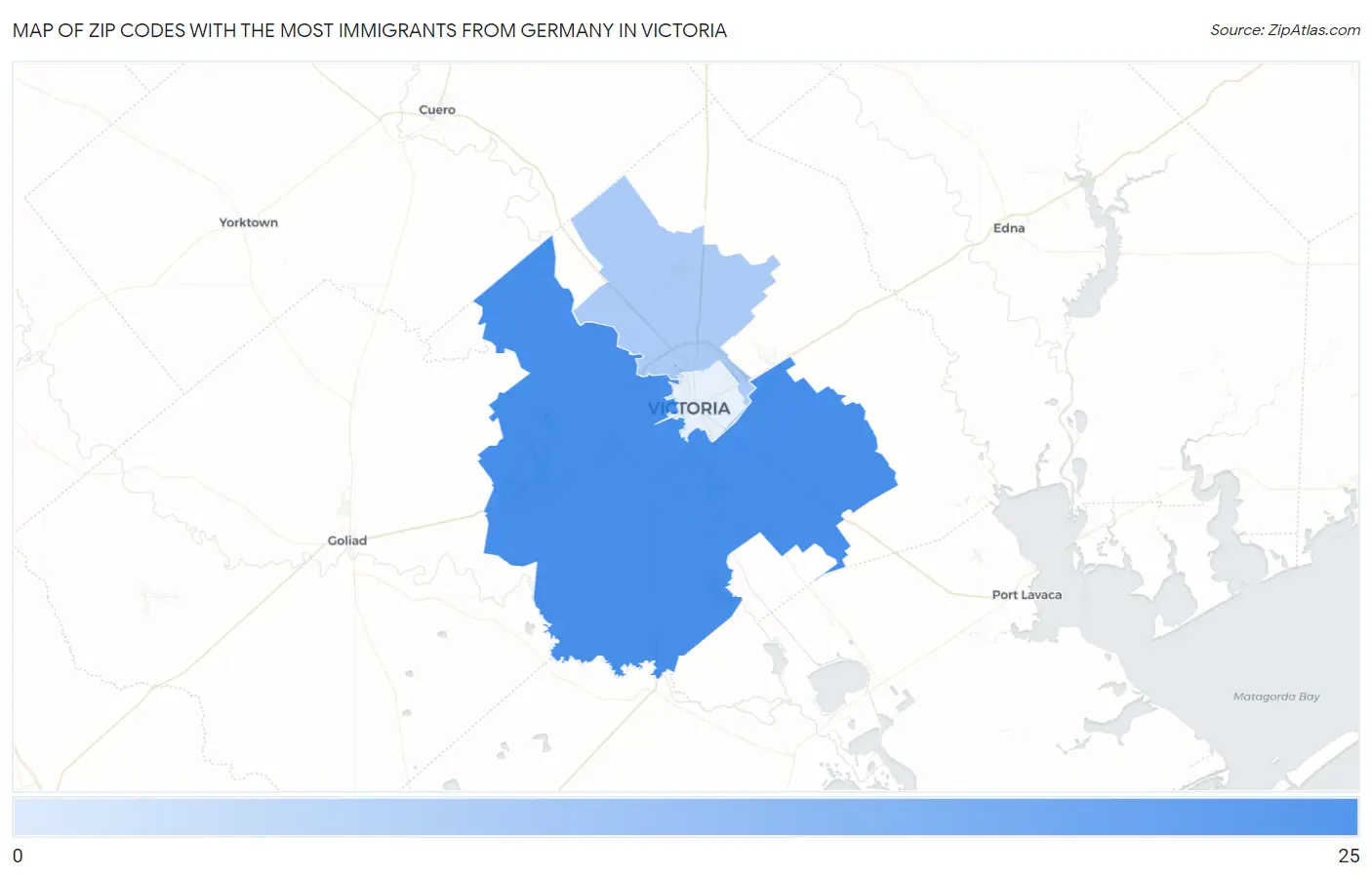 Zip Codes with the Most Immigrants from Germany in Victoria Map