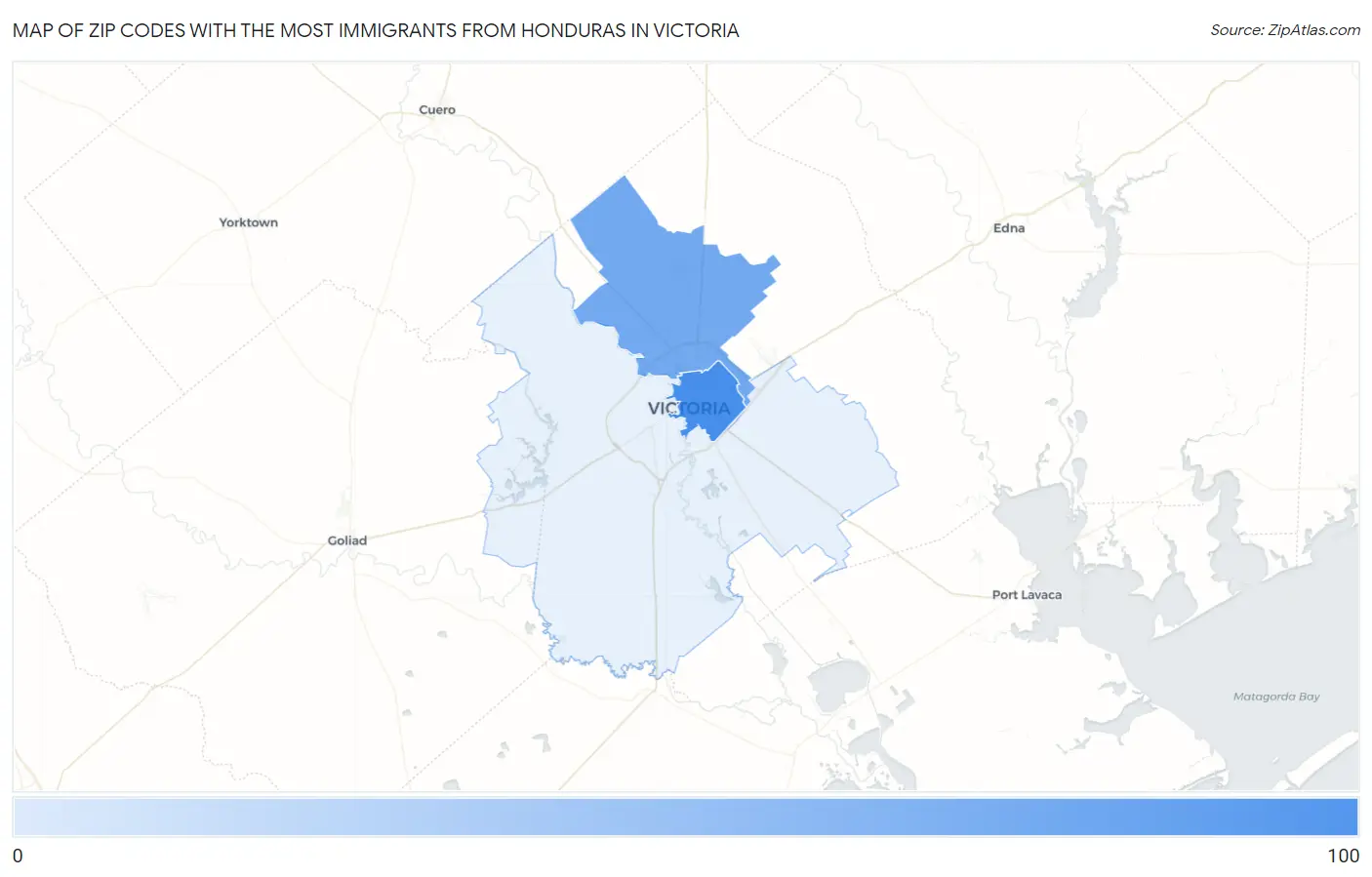 Zip Codes with the Most Immigrants from Honduras in Victoria Map