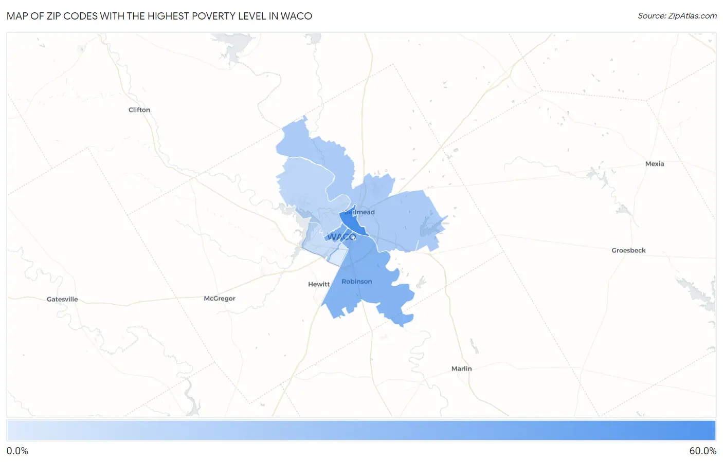 Zip Codes with the Highest Poverty Level in Waco Map
