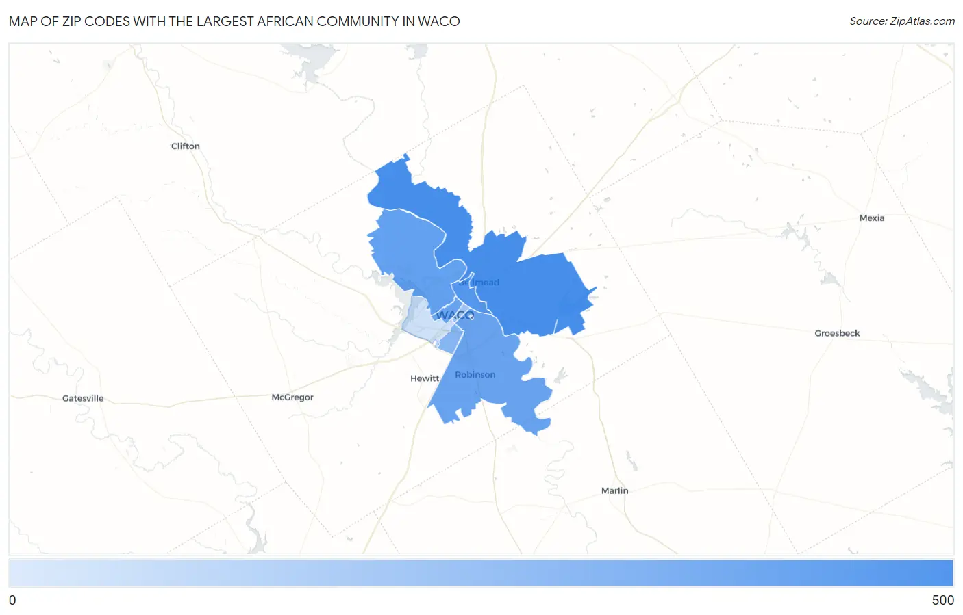 Zip Codes with the Largest African Community in Waco Map