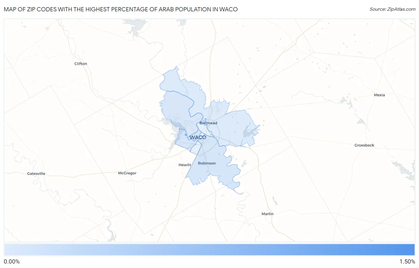 Zip Codes with the Highest Percentage of Arab Population in Waco Map