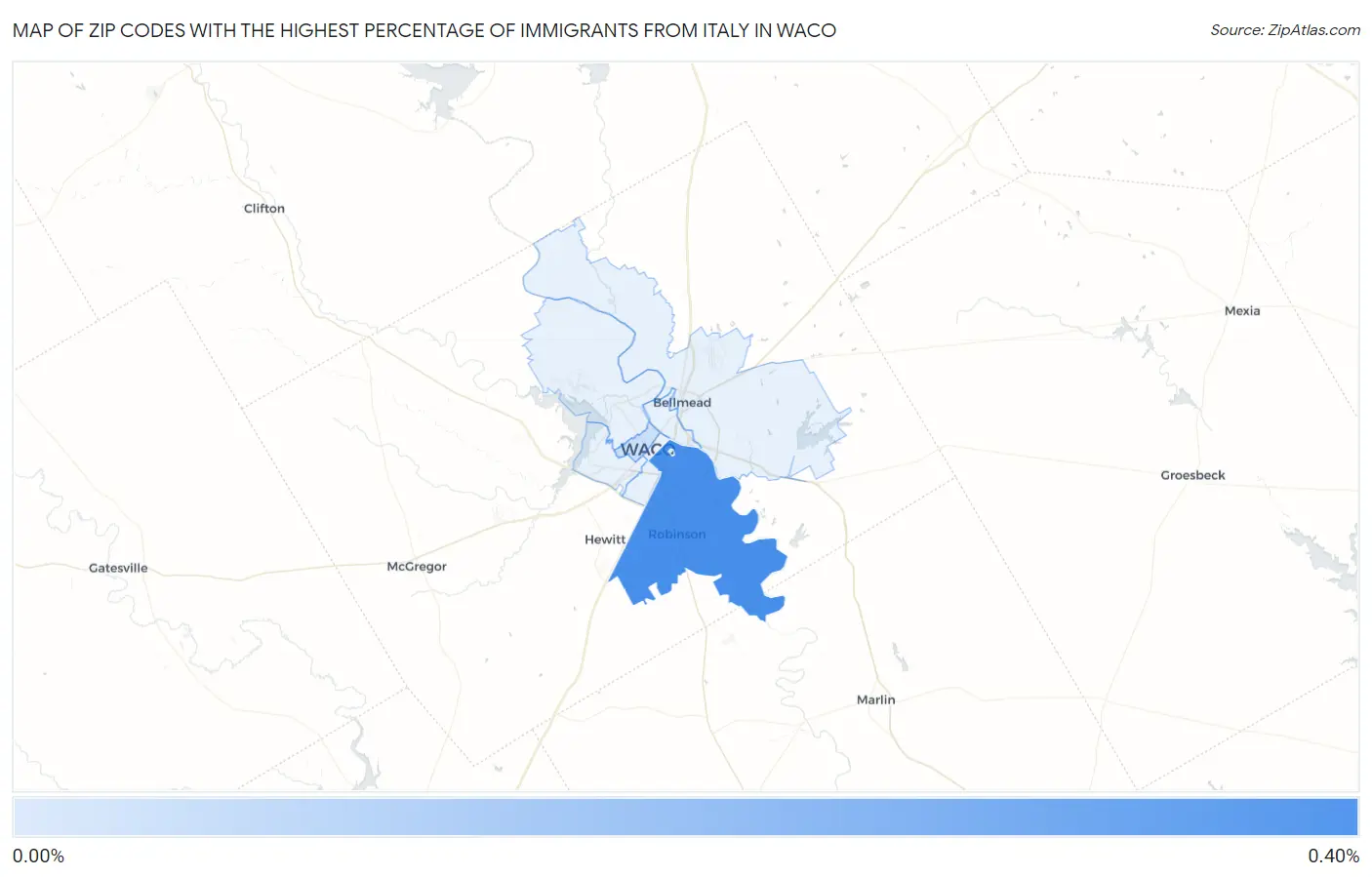 Zip Codes with the Highest Percentage of Immigrants from Italy in Waco Map