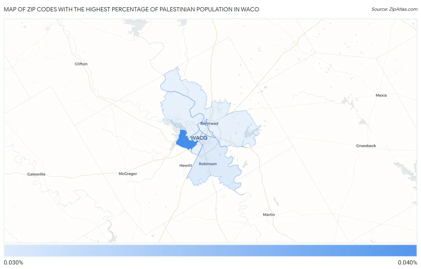 Zip Codes with the Highest Percentage of Palestinian Population in Waco Map