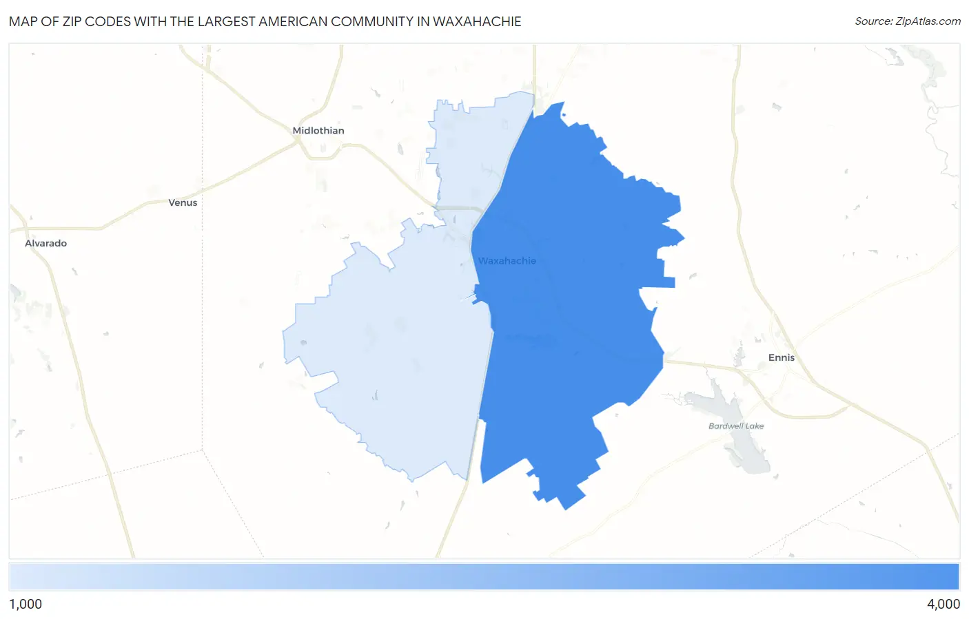 Zip Codes with the Largest American Community in Waxahachie Map