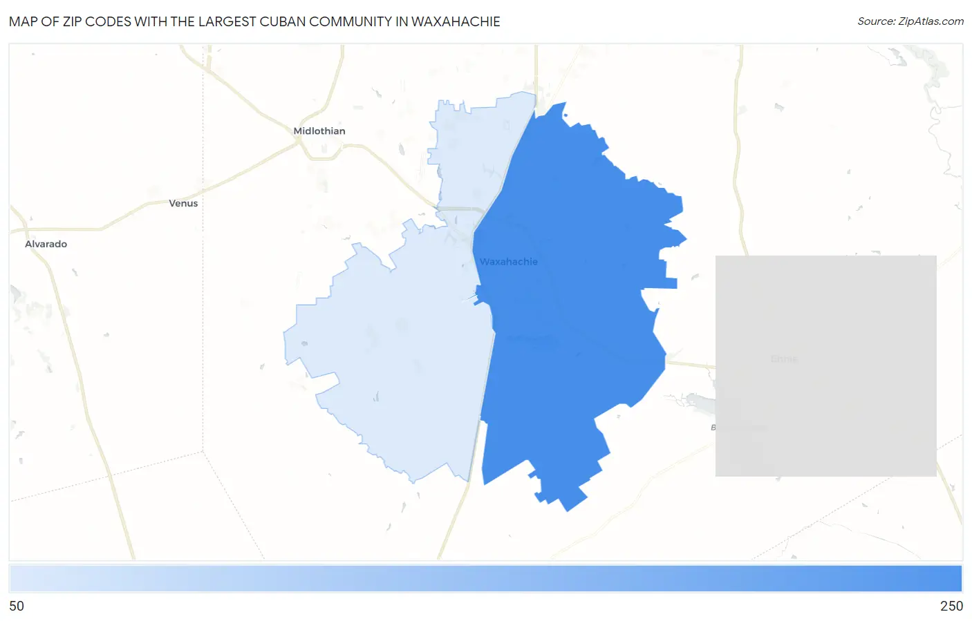 Zip Codes with the Largest Cuban Community in Waxahachie Map