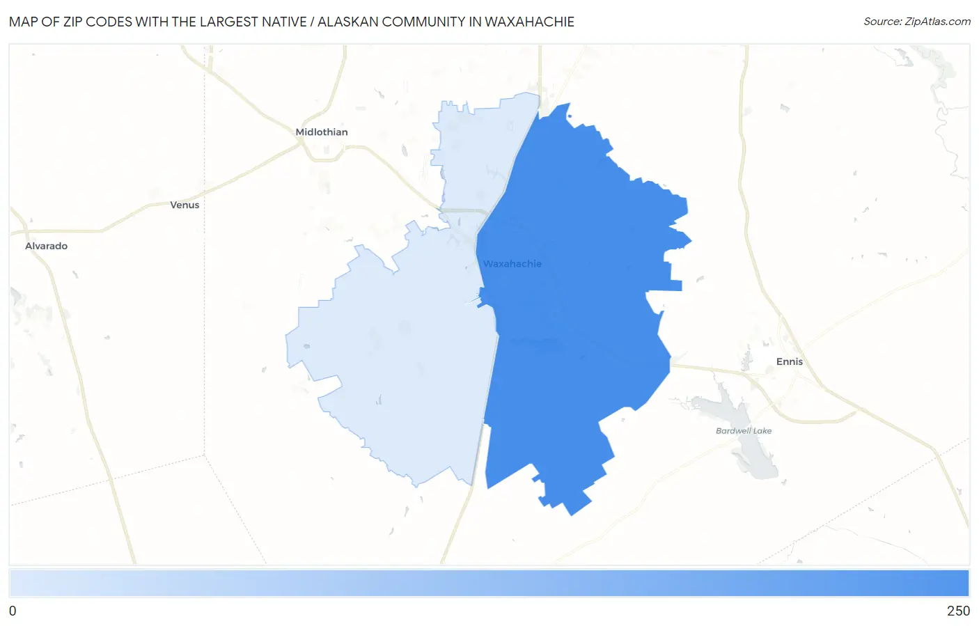 Zip Codes with the Largest Native / Alaskan Community in Waxahachie Map