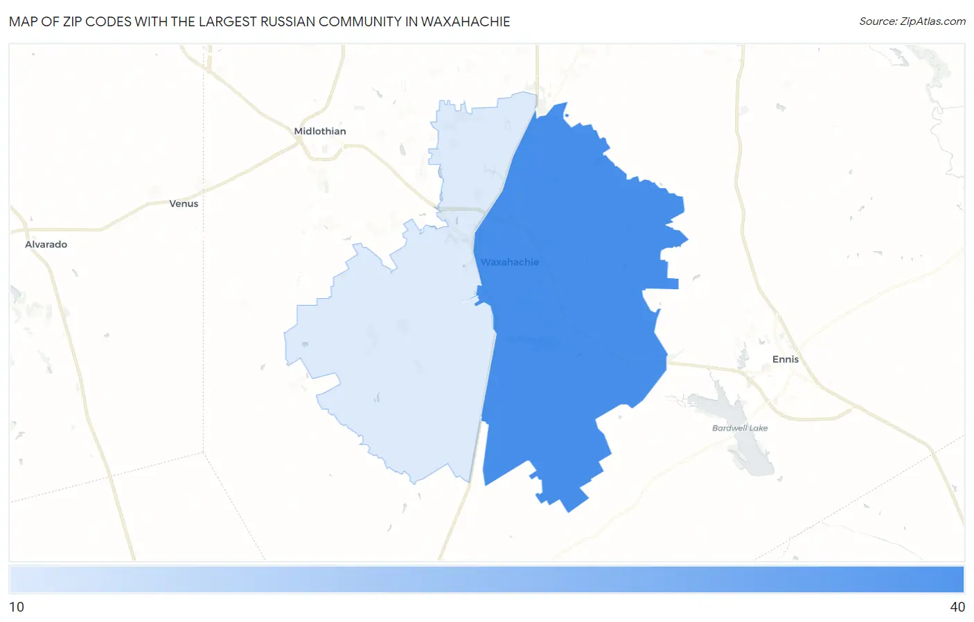 Zip Codes with the Largest Russian Community in Waxahachie Map