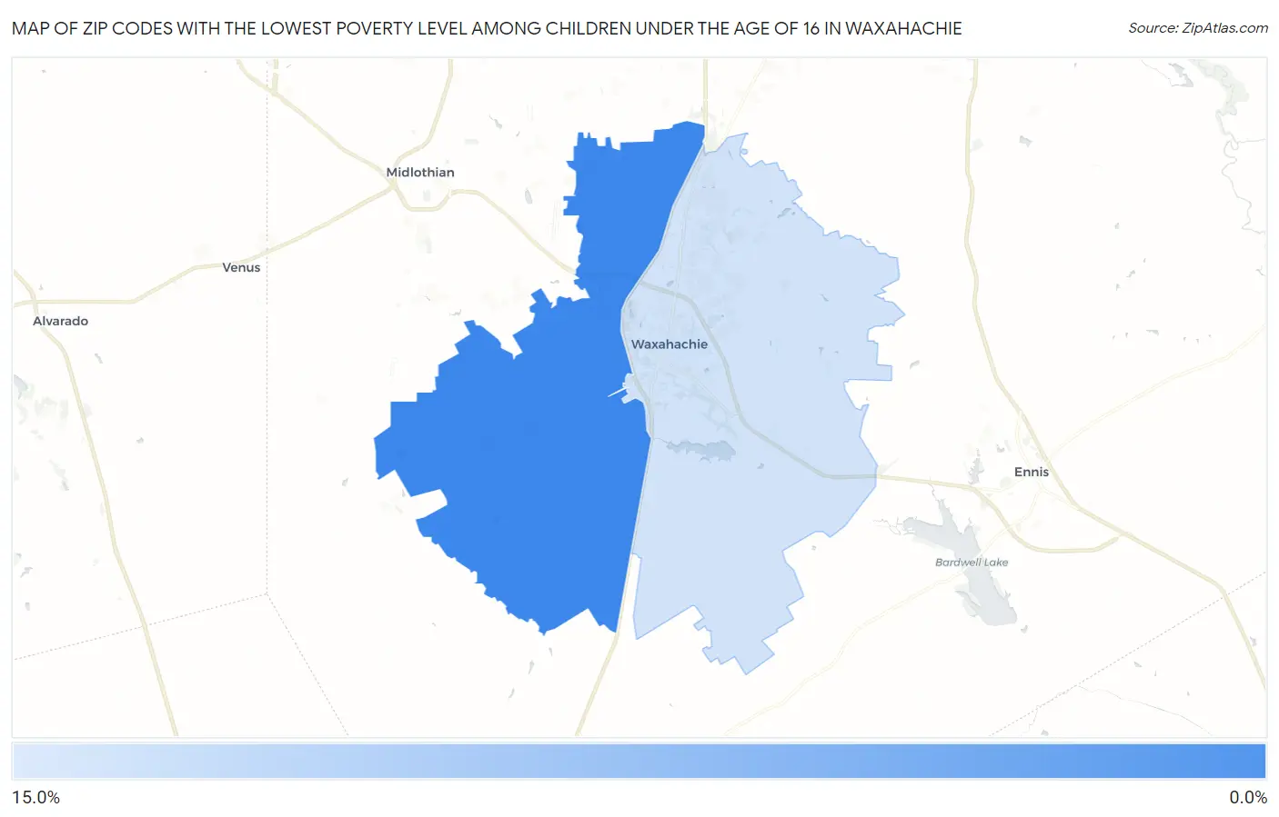Zip Codes with the Lowest Poverty Level Among Children Under the Age of 16 in Waxahachie Map