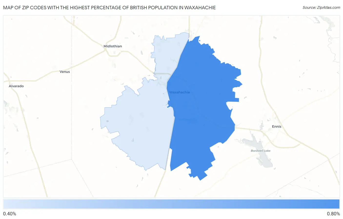 Zip Codes with the Highest Percentage of British Population in Waxahachie Map