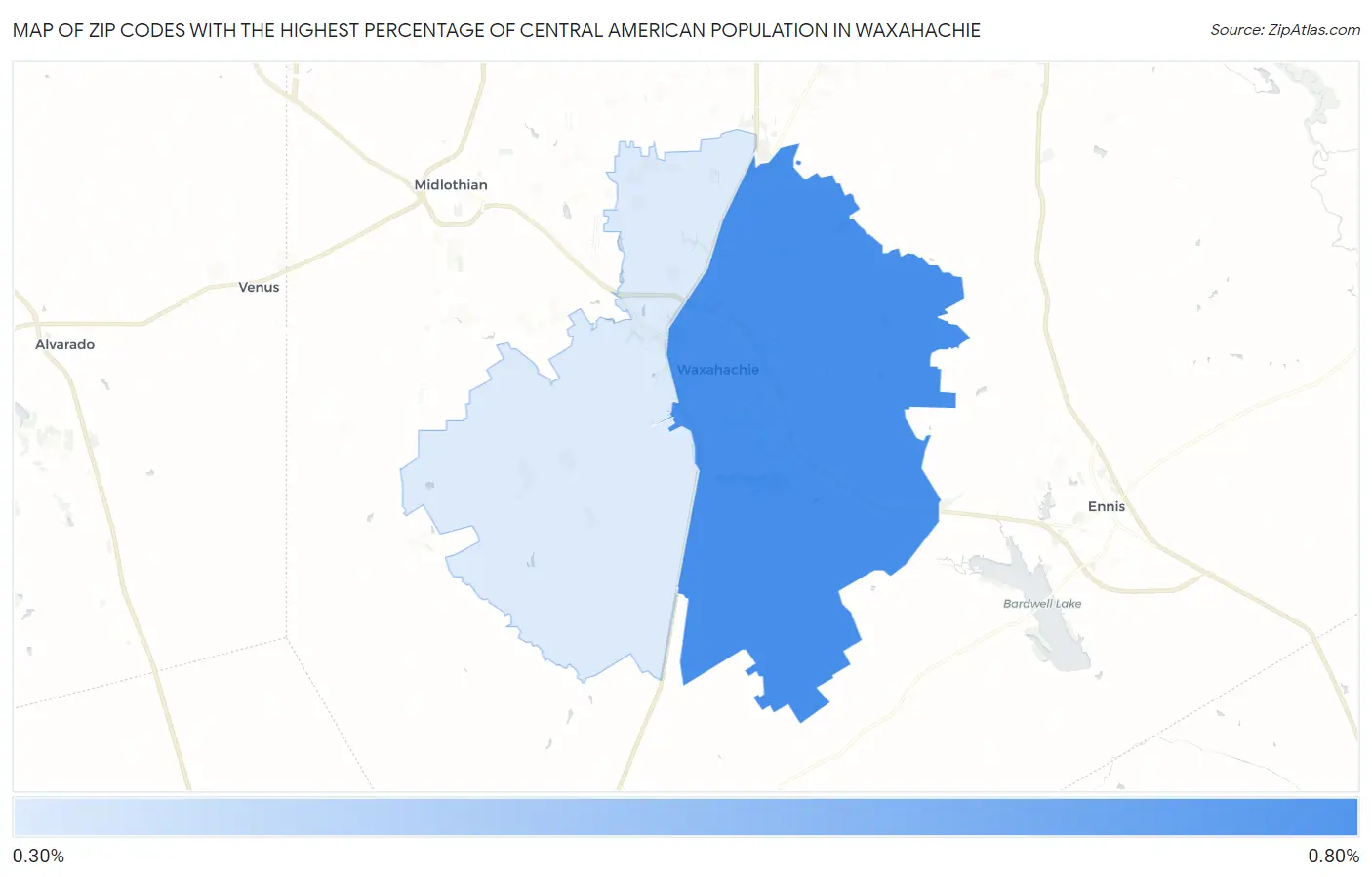 Zip Codes with the Highest Percentage of Central American Population in Waxahachie Map