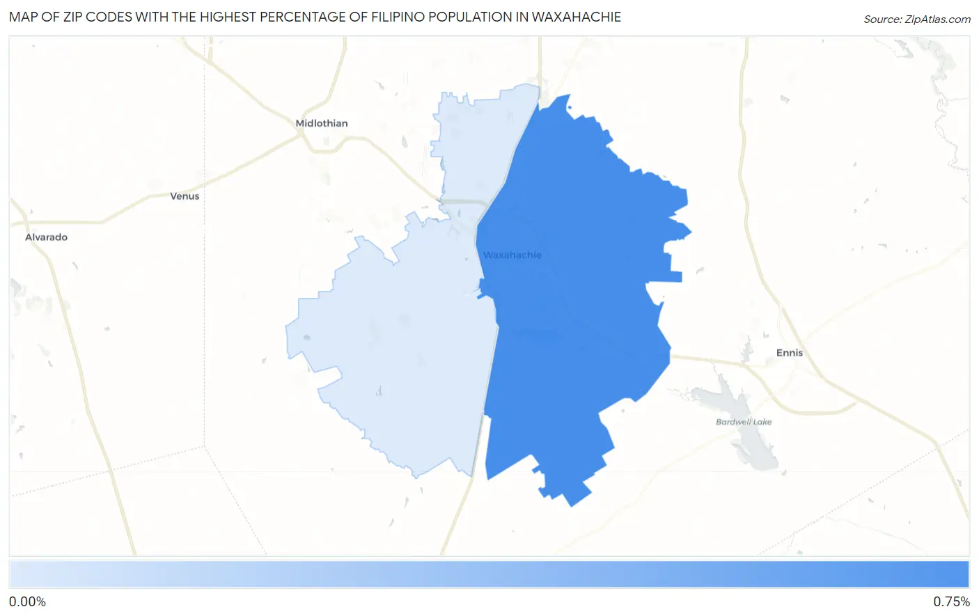 Zip Codes with the Highest Percentage of Filipino Population in Waxahachie Map