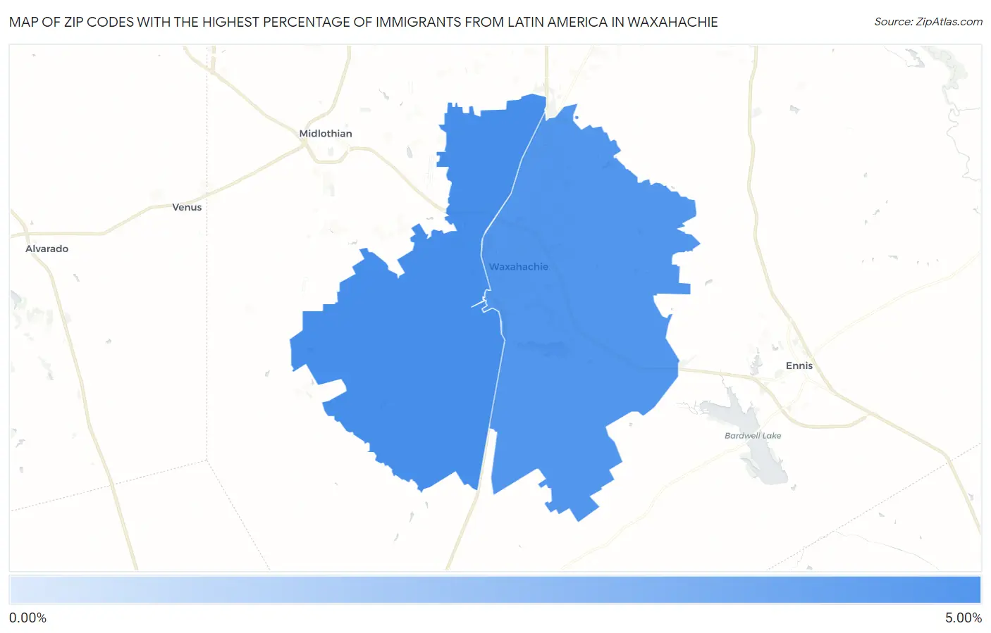 Zip Codes with the Highest Percentage of Immigrants from Latin America in Waxahachie Map