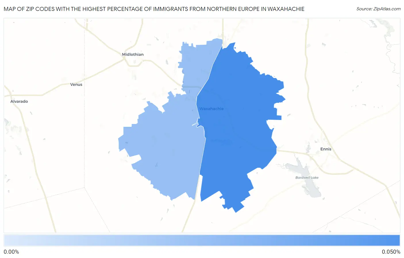 Zip Codes with the Highest Percentage of Immigrants from Northern Europe in Waxahachie Map