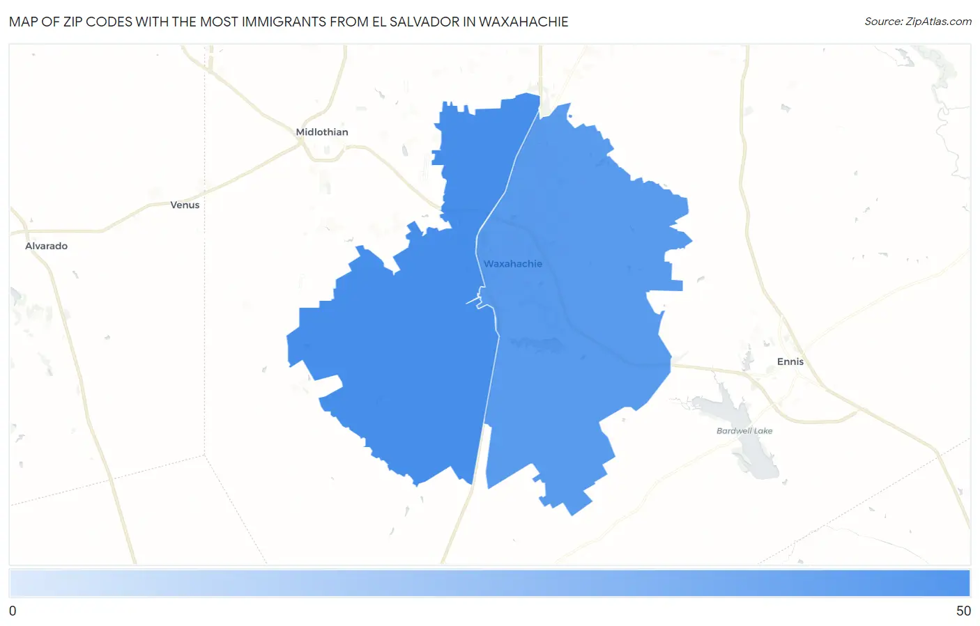 Zip Codes with the Most Immigrants from El Salvador in Waxahachie Map