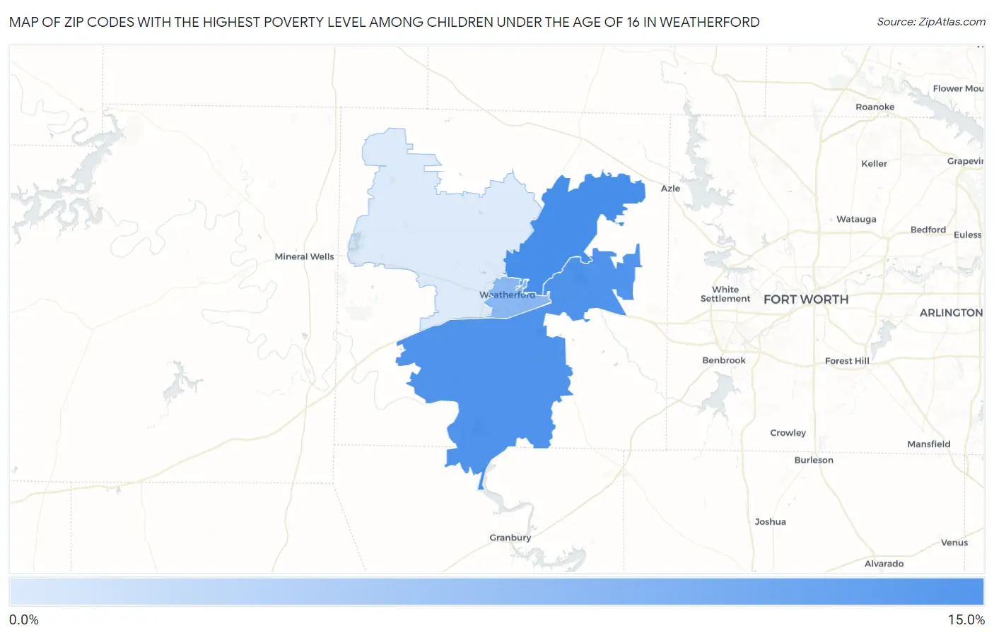 Zip Codes with the Highest Poverty Level Among Children Under the Age of 16 in Weatherford Map