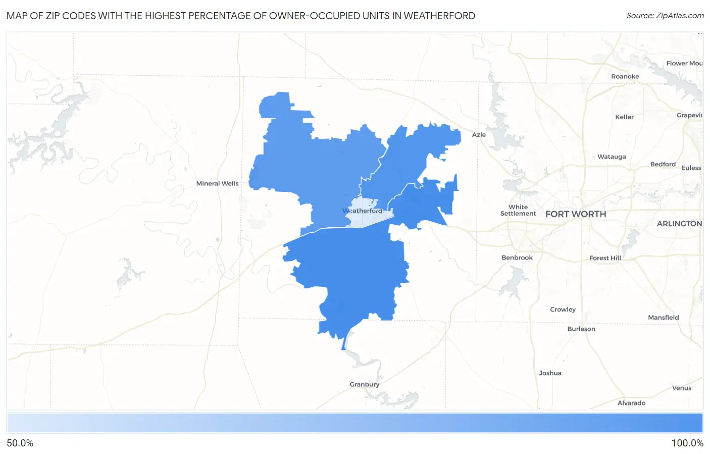 Zip Codes with the Highest Percentage of Owner-Occupied Units in Weatherford Map