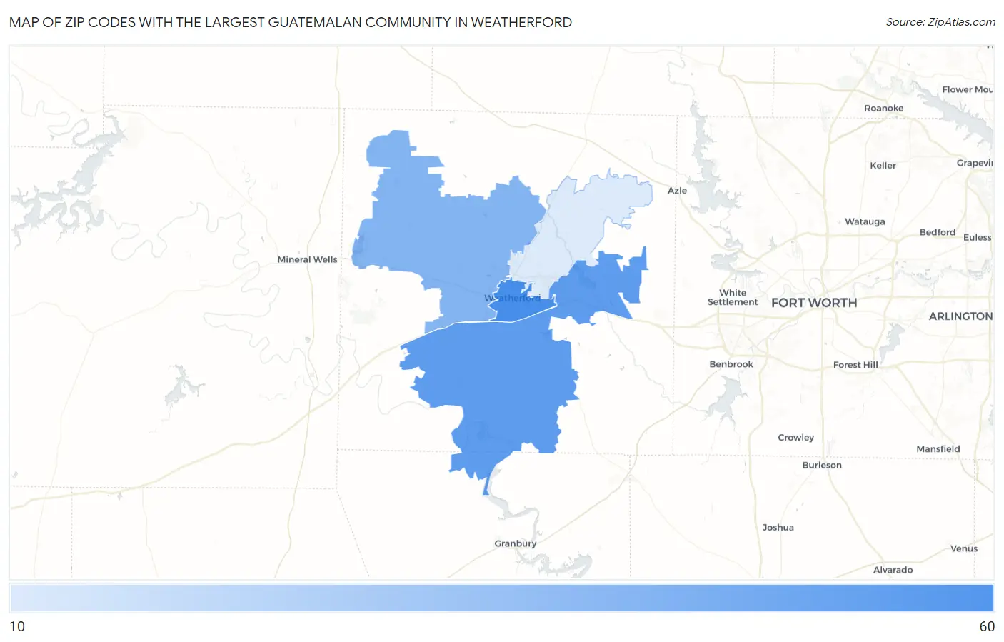 Zip Codes with the Largest Guatemalan Community in Weatherford Map