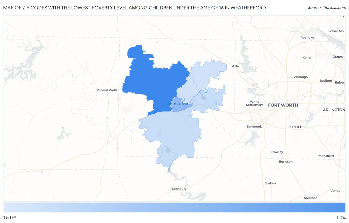 Zip Codes with the Lowest Poverty Level Among Children Under the Age of 16 in Weatherford Map