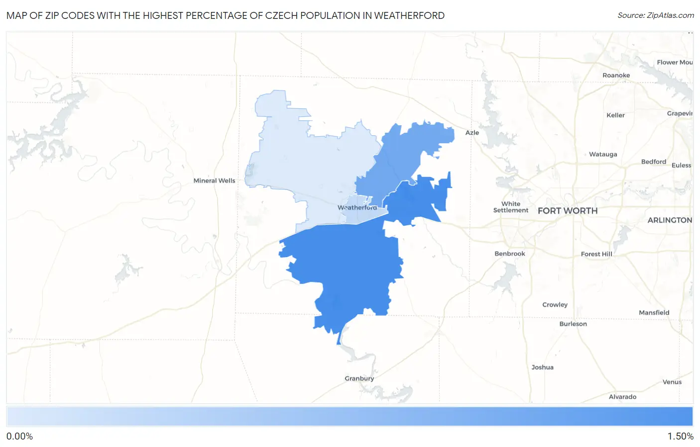 Zip Codes with the Highest Percentage of Czech Population in Weatherford Map