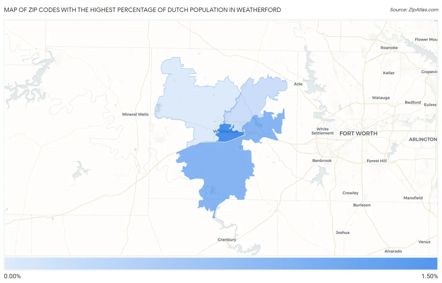 Zip Codes with the Highest Percentage of Dutch Population in Weatherford Map