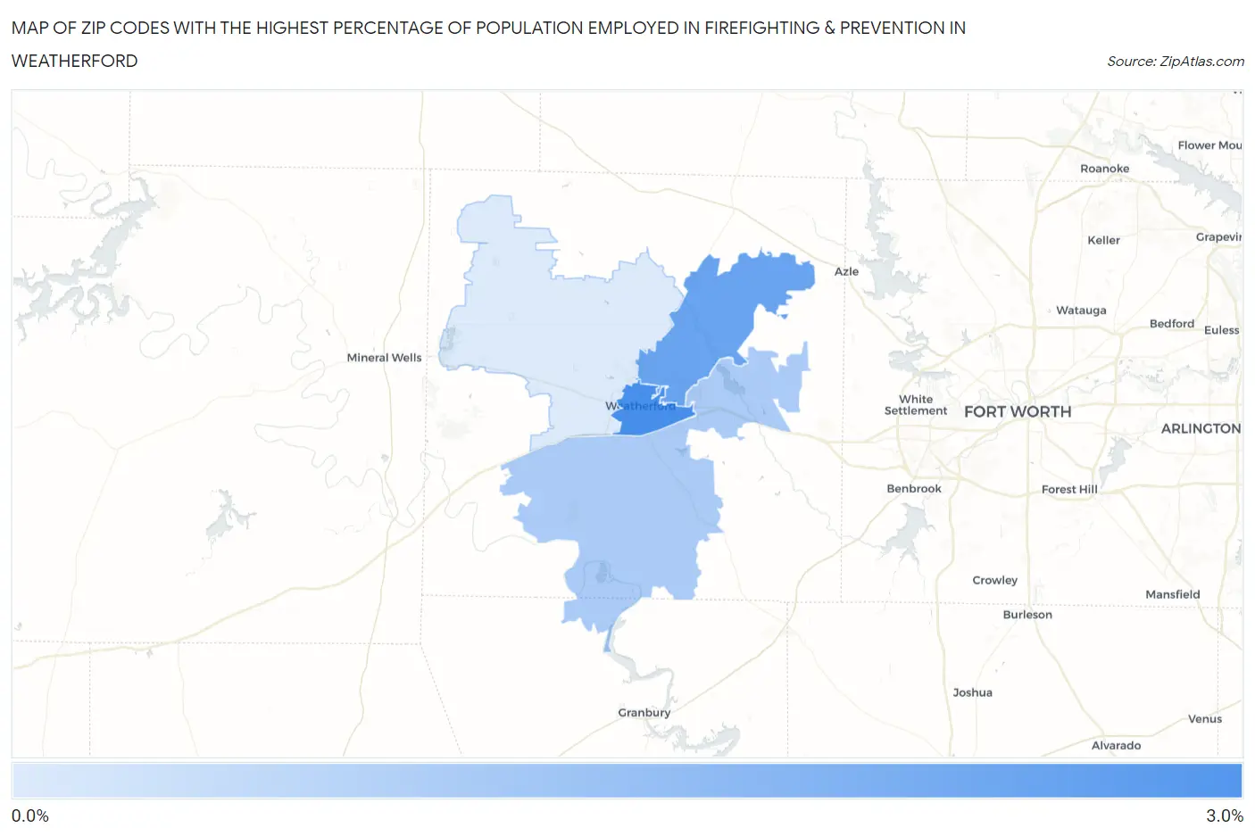 Zip Codes with the Highest Percentage of Population Employed in Firefighting & Prevention in Weatherford Map
