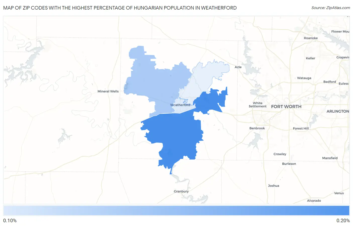 Zip Codes with the Highest Percentage of Hungarian Population in Weatherford Map