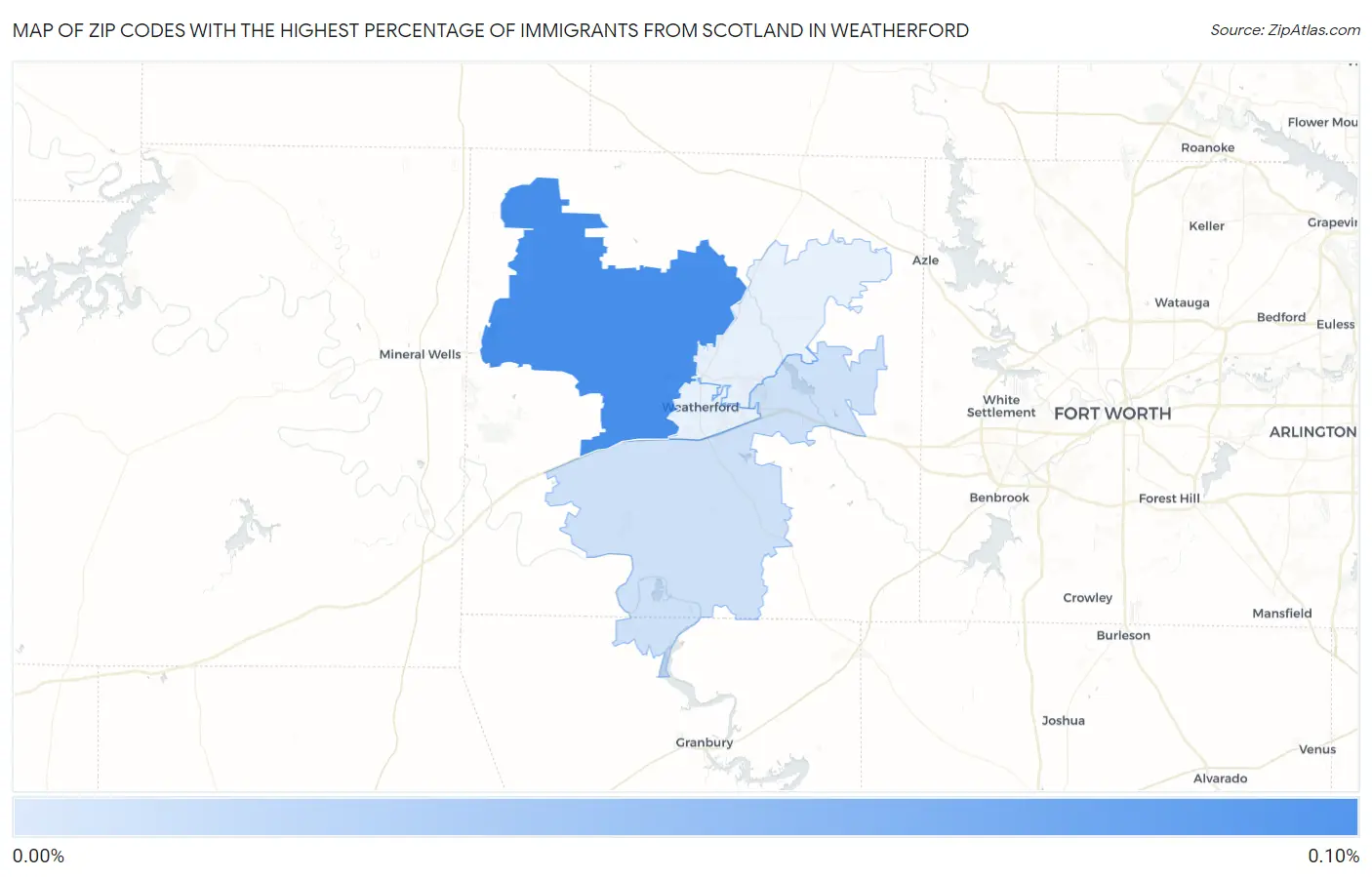 Zip Codes with the Highest Percentage of Immigrants from Scotland in Weatherford Map