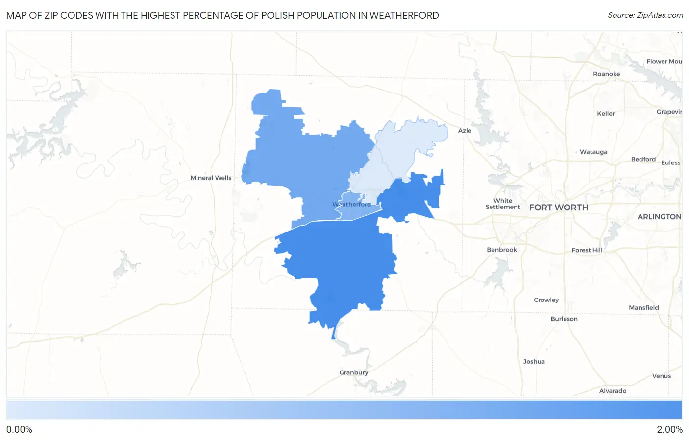 Zip Codes with the Highest Percentage of Polish Population in Weatherford Map