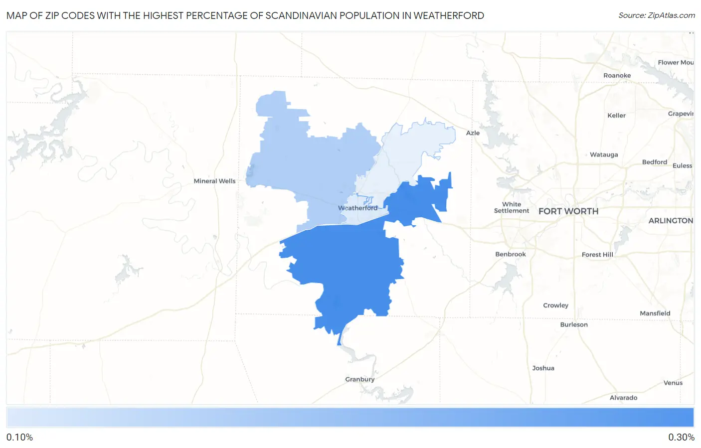 Zip Codes with the Highest Percentage of Scandinavian Population in Weatherford Map