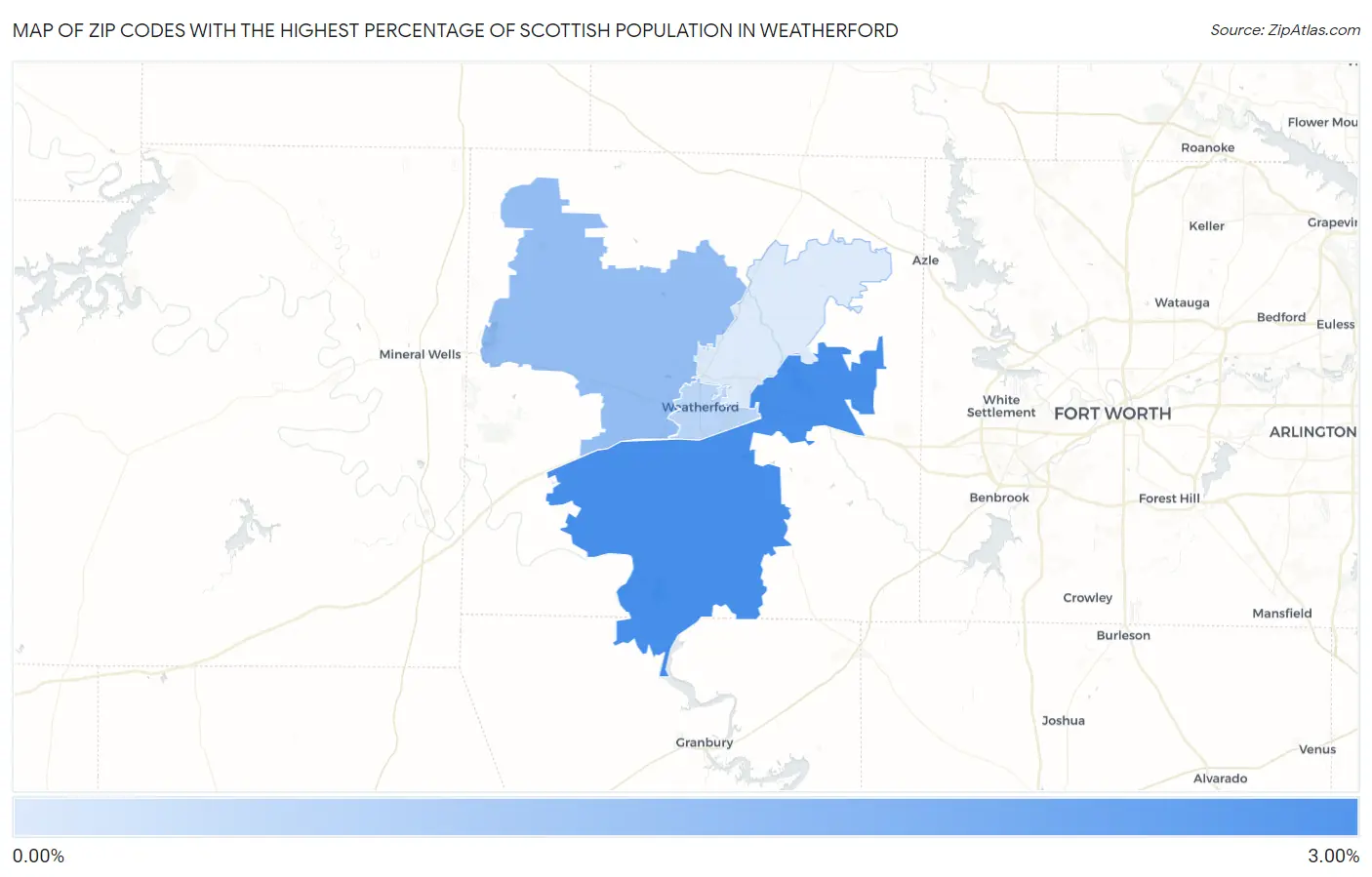 Zip Codes with the Highest Percentage of Scottish Population in Weatherford Map