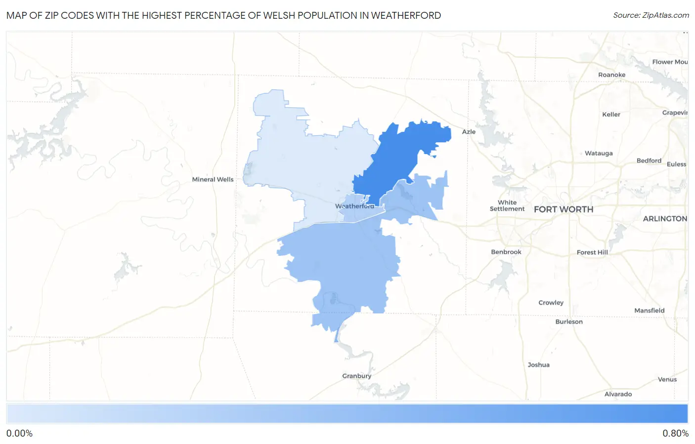 Zip Codes with the Highest Percentage of Welsh Population in Weatherford Map