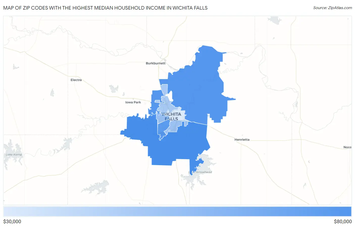 Zip Codes with the Highest Median Household Income in Wichita Falls Map