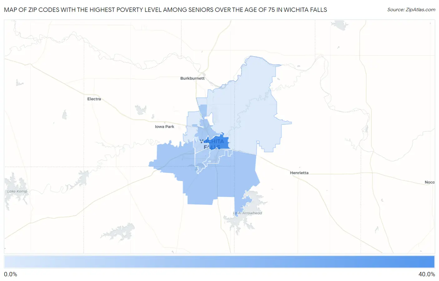 Zip Codes with the Highest Poverty Level Among Seniors Over the Age of 75 in Wichita Falls Map