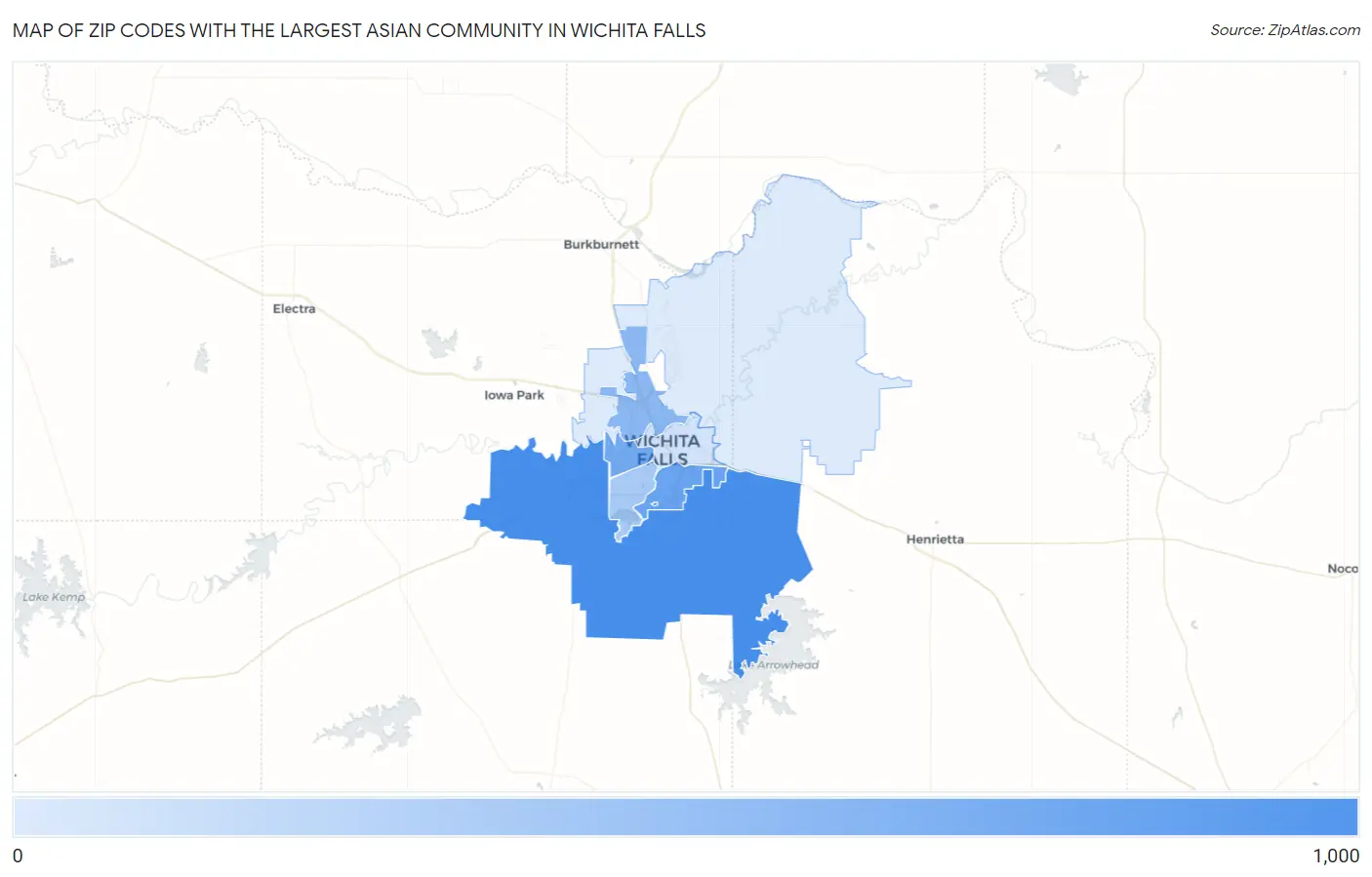 Zip Codes with the Largest Asian Community in Wichita Falls Map