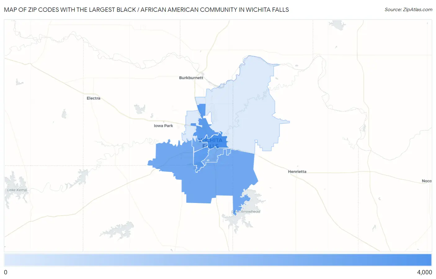 Zip Codes with the Largest Black / African American Community in Wichita Falls Map
