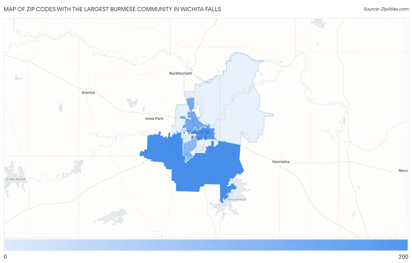 Zip Codes with the Largest Burmese Community in Wichita Falls Map