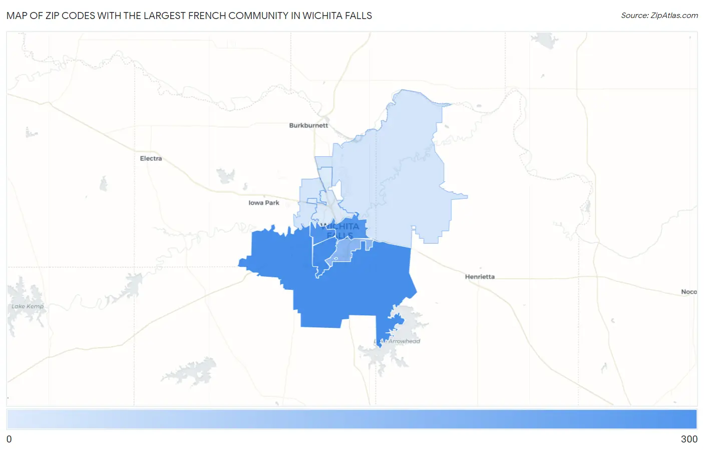 Zip Codes with the Largest French Community in Wichita Falls Map