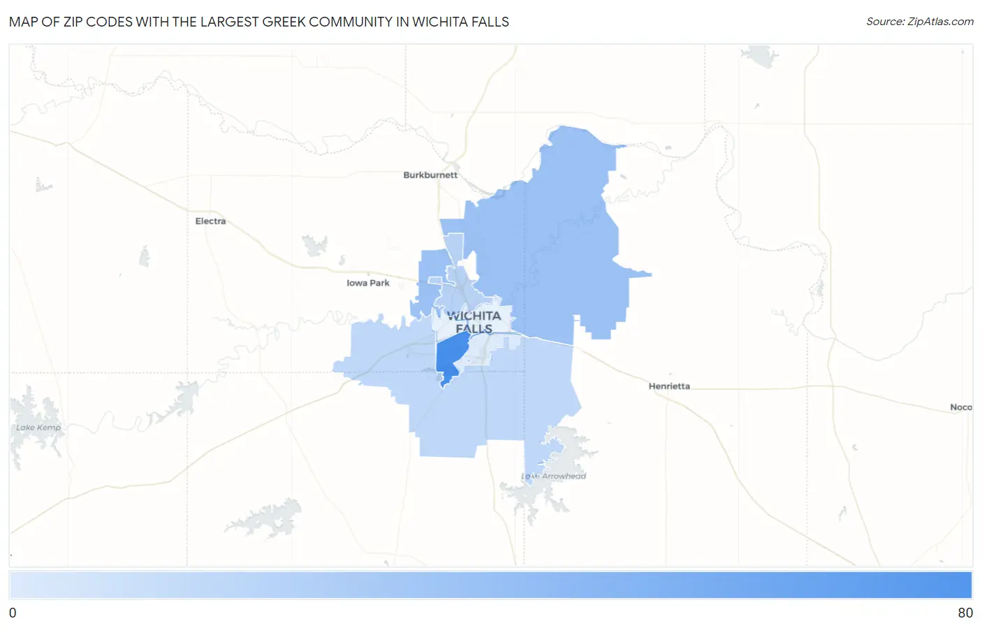 Zip Codes with the Largest Greek Community in Wichita Falls Map