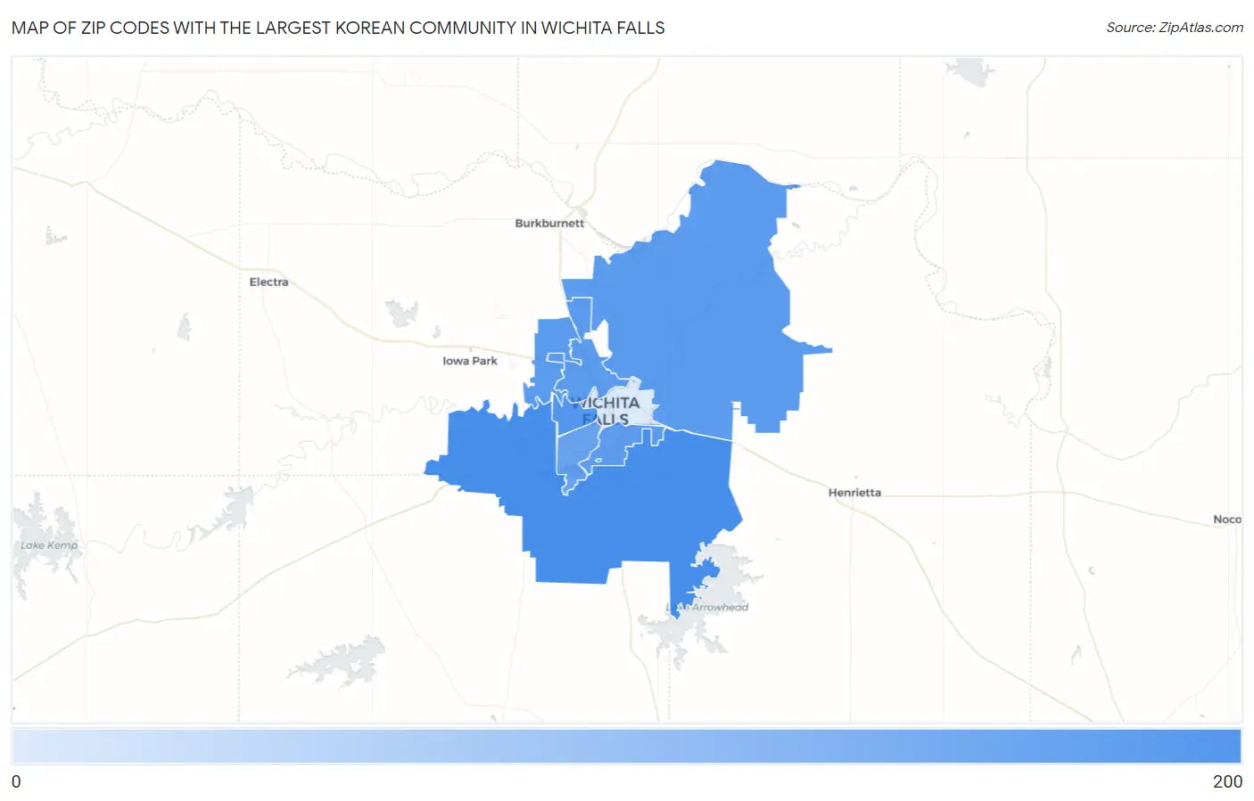Zip Codes with the Largest Korean Community in Wichita Falls Map